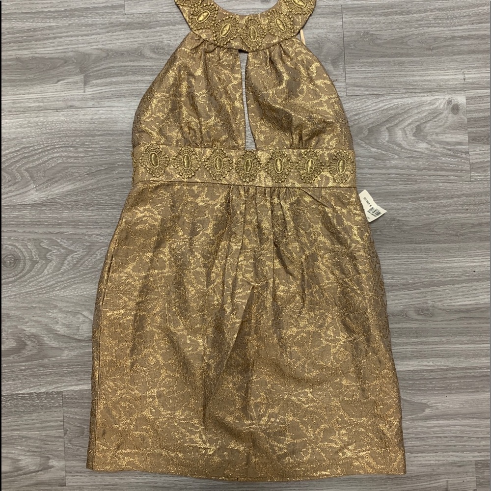 MILLY Gold Lace Cocktail Dress NWT M 6